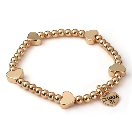 Classic Gold Heart Stretch Beaded Bracelet