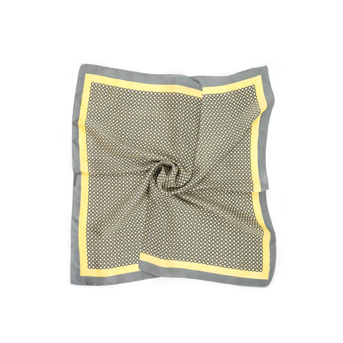 Gray square scarf with yellow border on a white background