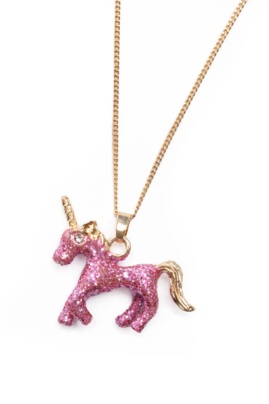 Glitter Pink Unicorn Necklace & Ring Set, 2pc