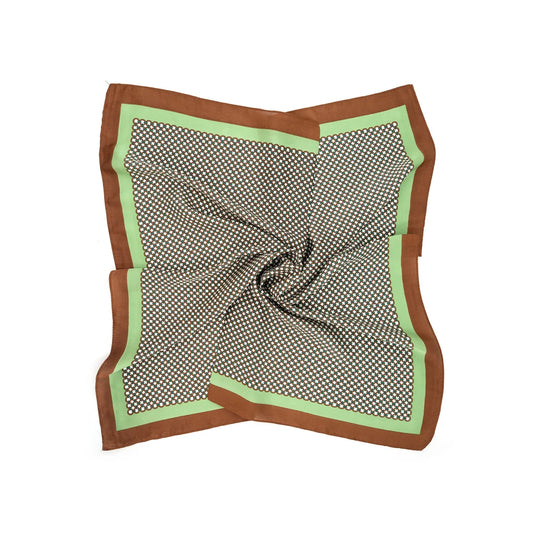Mesh screen with brown border and green trim on a white background