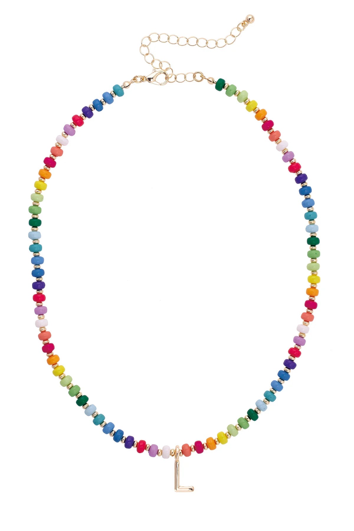 Rainbow Beaded Initial Necklaces L