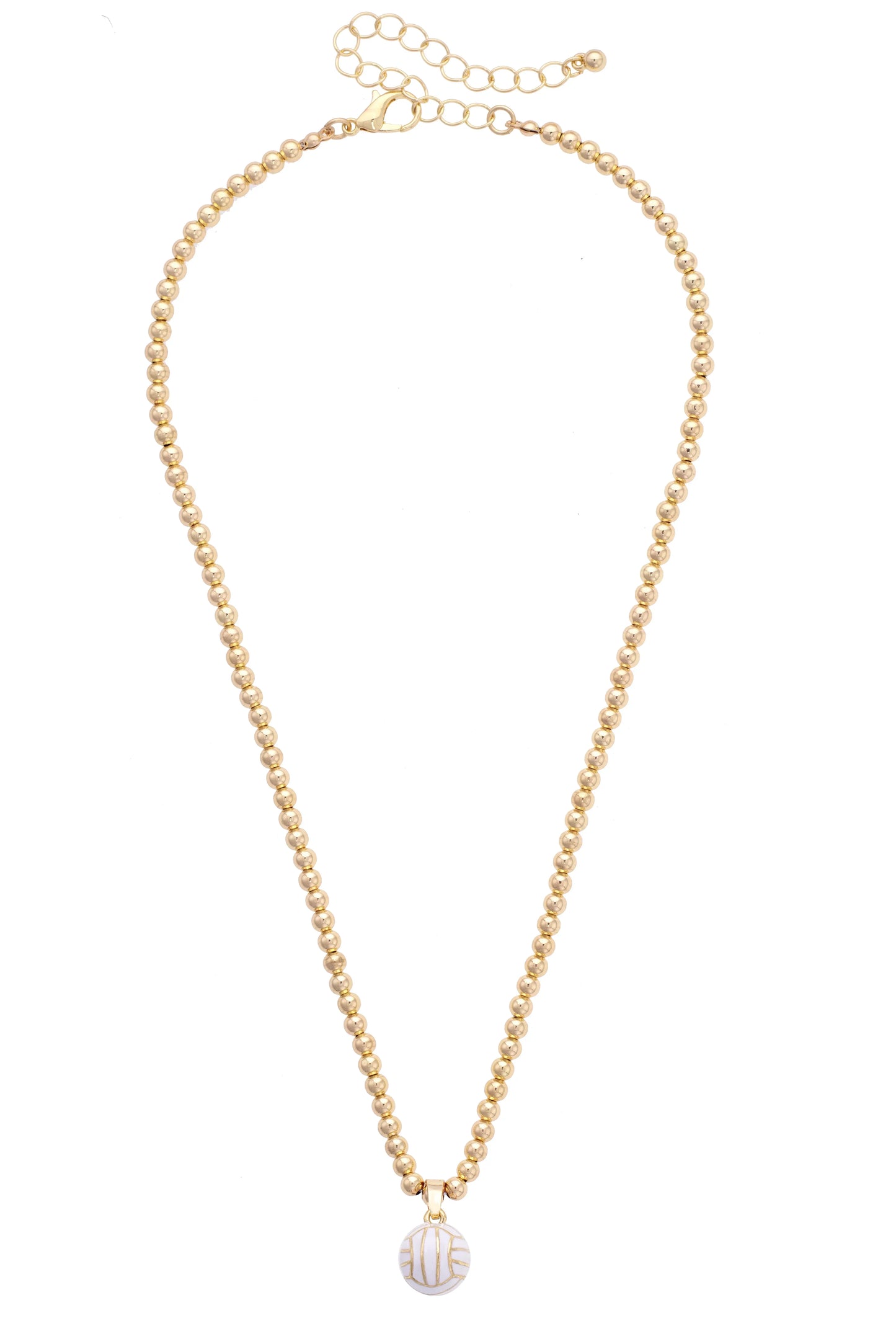 Volleyball Enamel Ball Bead Necklace in Shiny Gold