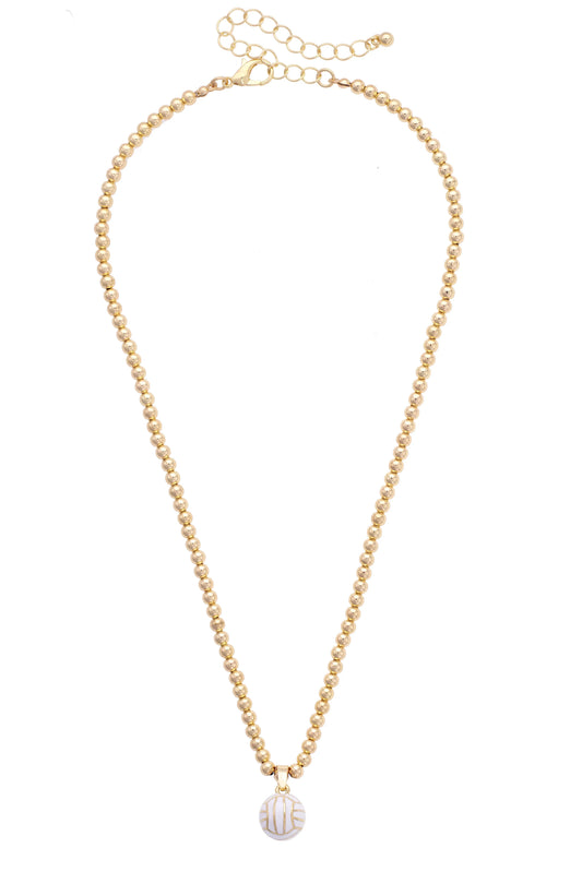 Volleyball Enamel Ball Bead Necklace in Shiny Gold
