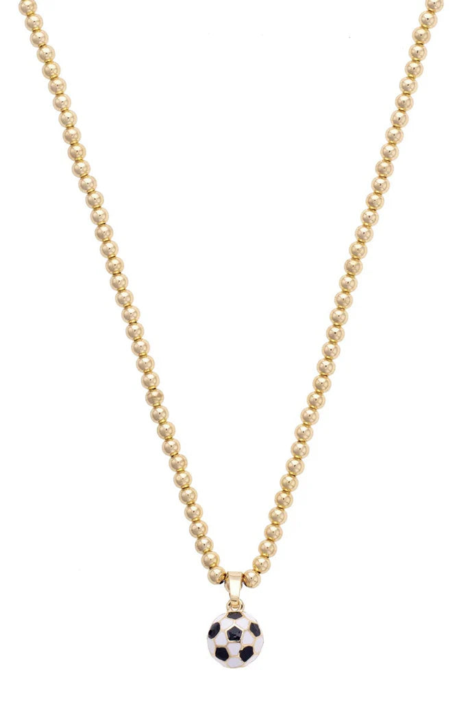Soccer Ball Enamel Ball Bead Necklace in Shiny Gold