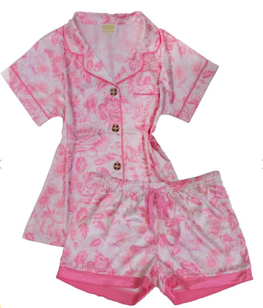 Pink Floral Silk Pj Set