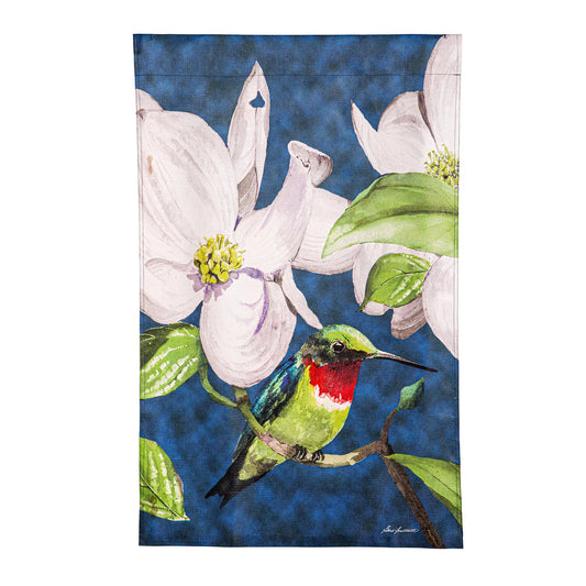 Hummingbird Dogwood Burlap House Flag