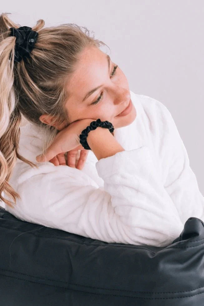 Jet Black Silk Scrunchie Small
