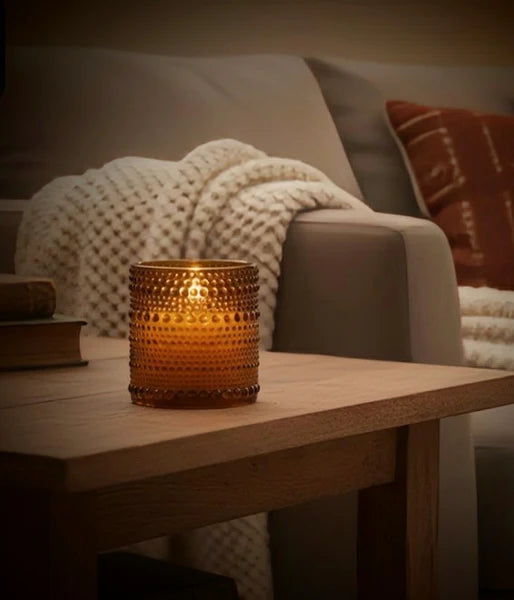 3.25" Amber Dotted Glass 3D Flame Candle