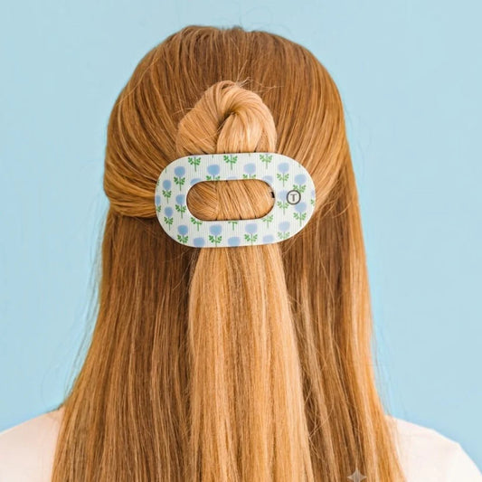 Blue Marigold Flat Round Hair Clip Medium