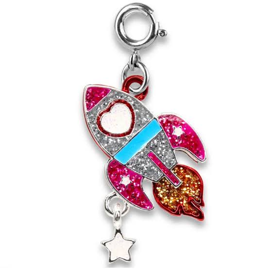 Gold Pink Glitter Rocket Charm