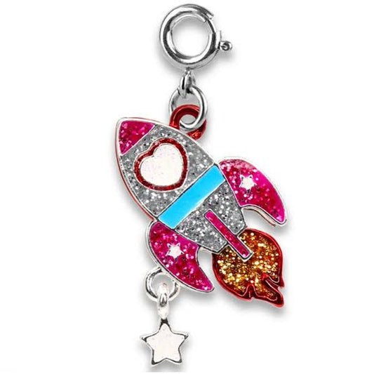 Gold Pink Glitter Rocket Charm