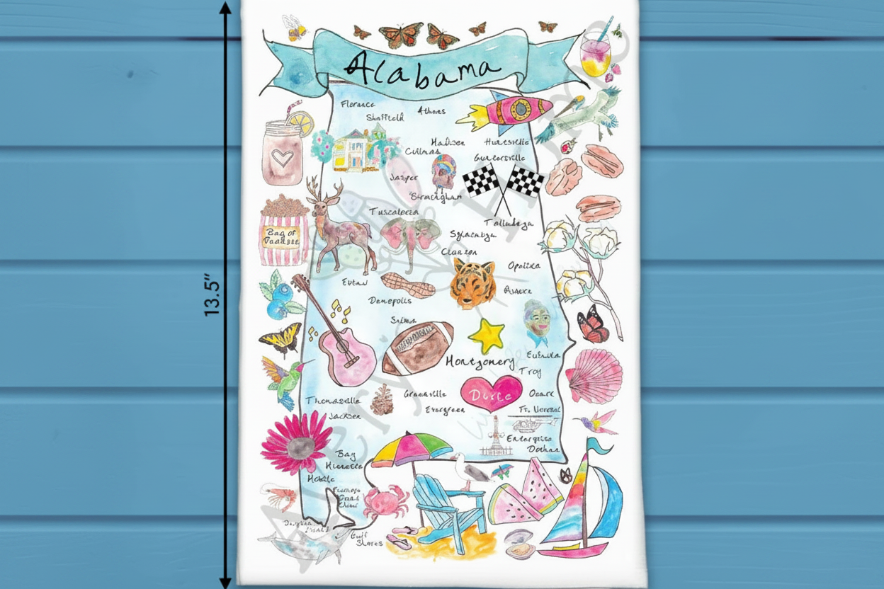 Alabama Map Kitchen Towel
