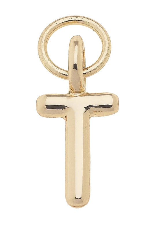 Mini "T" Initial Charm in Shiny Gold
