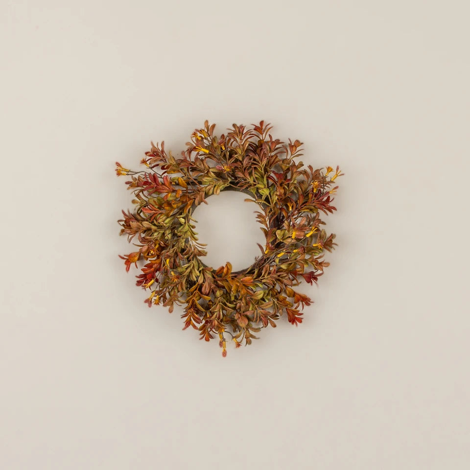 11” Autumn Boxwood & Ragwort Candle Ring
