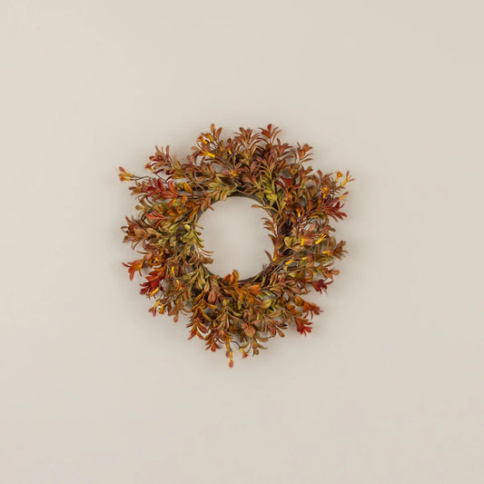11” Autumn Boxwood & Ragwort Candle Ring