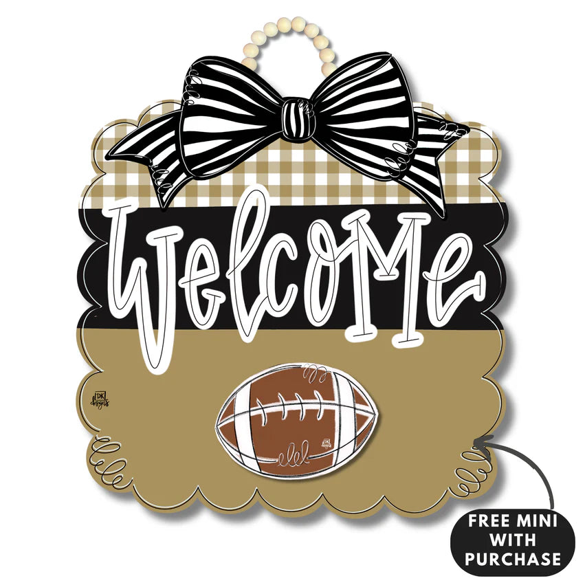 Door Hanger & Mini, Black And Gold Football Scallop