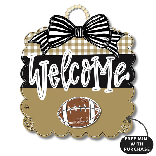 Door Hanger & Mini, Black And Gold Football Scallop