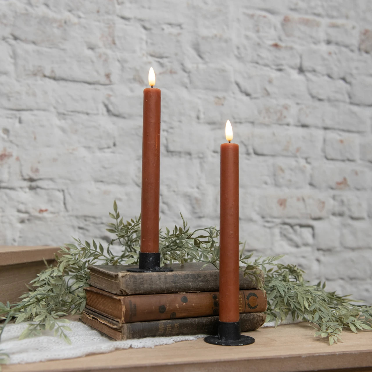 Set/ 2 - 9.5" 3D Flame Bronze Taper Candle