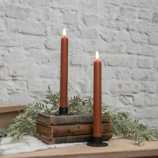 Set of 2 - 9.5" 3D Flame Bronze Taper Candle