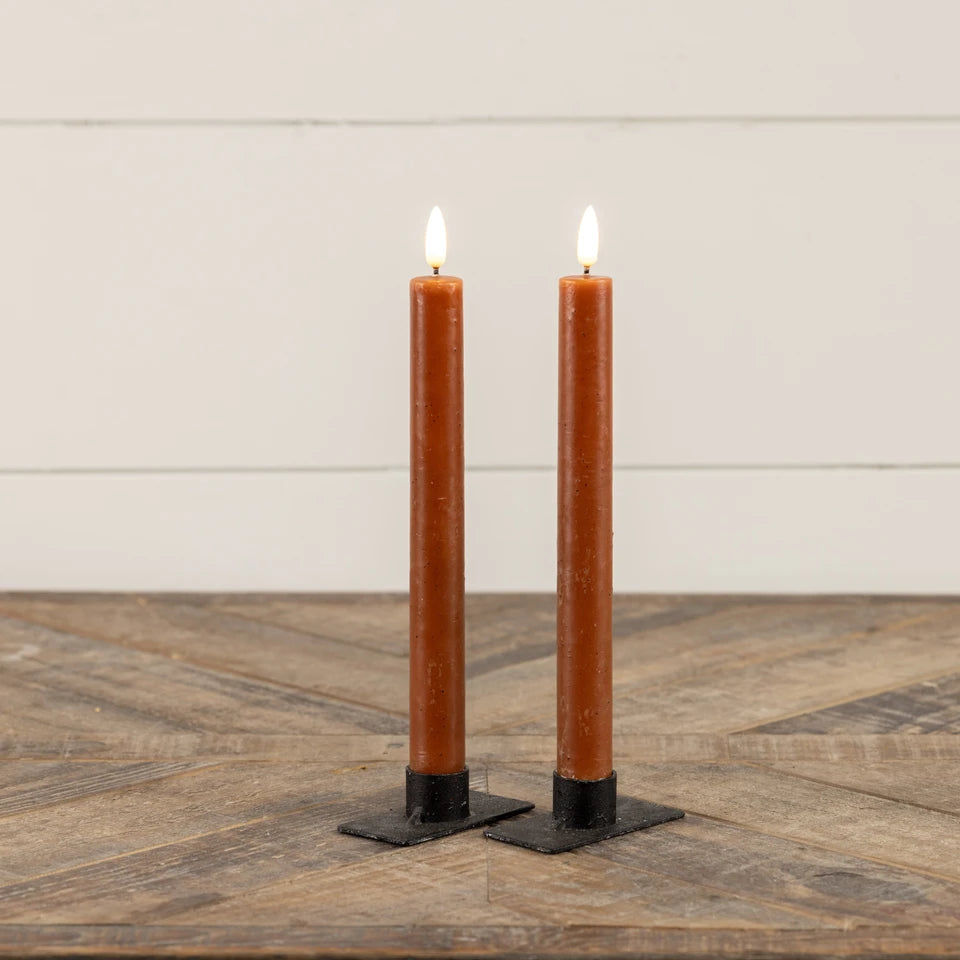 Set/ 2 - 9.5" 3D Flame Bronze Taper Candle