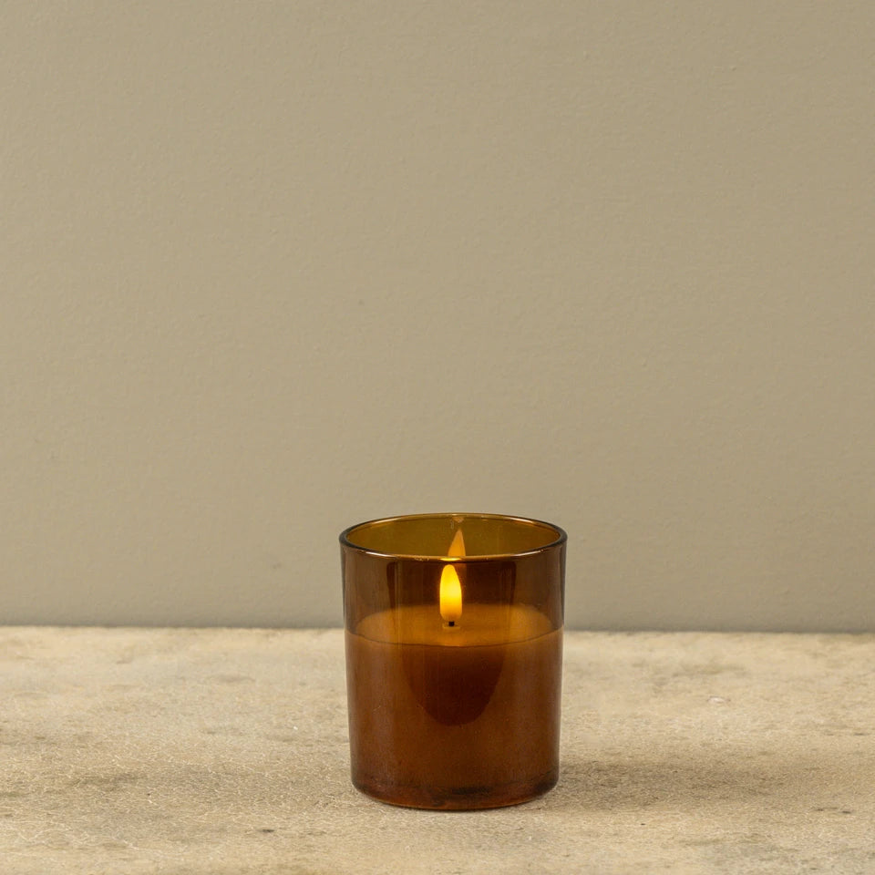 4" Amber Thick Glass 3D Flame Candle