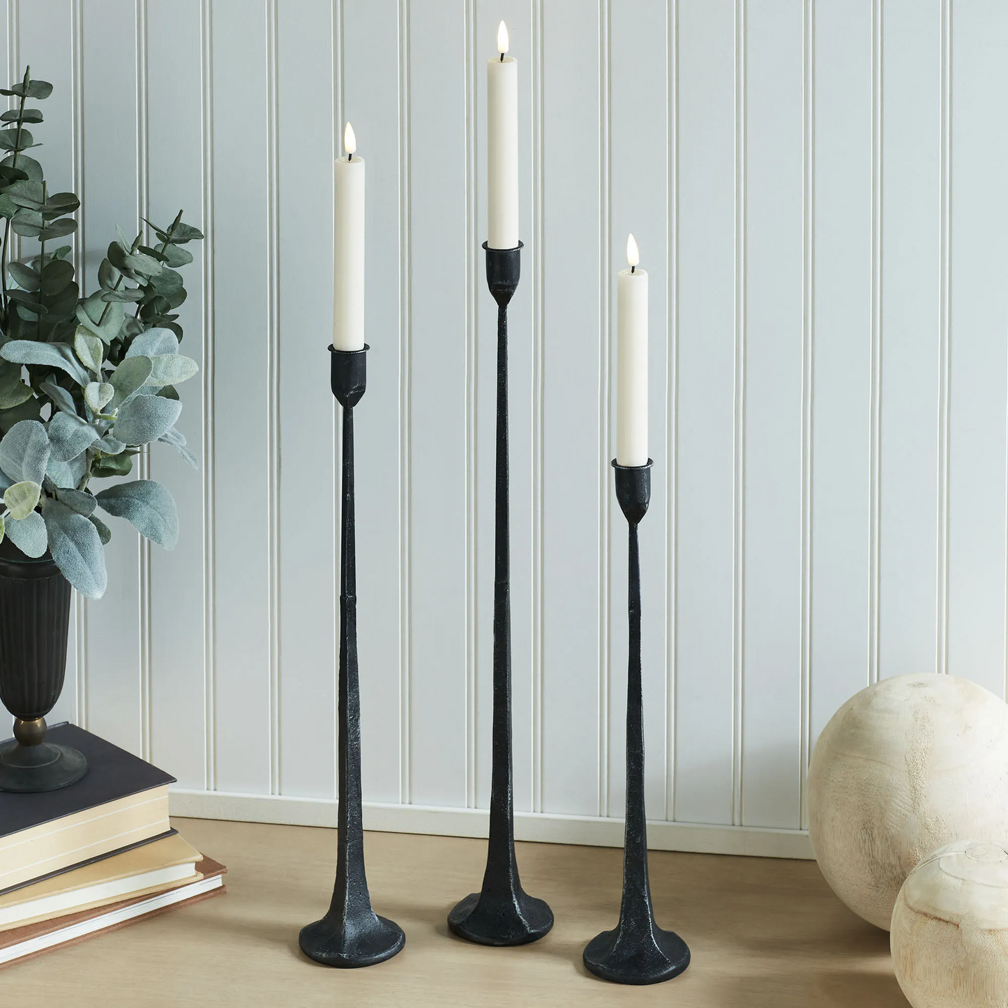 Set of 3 Forged Black Taper Candlesticks
