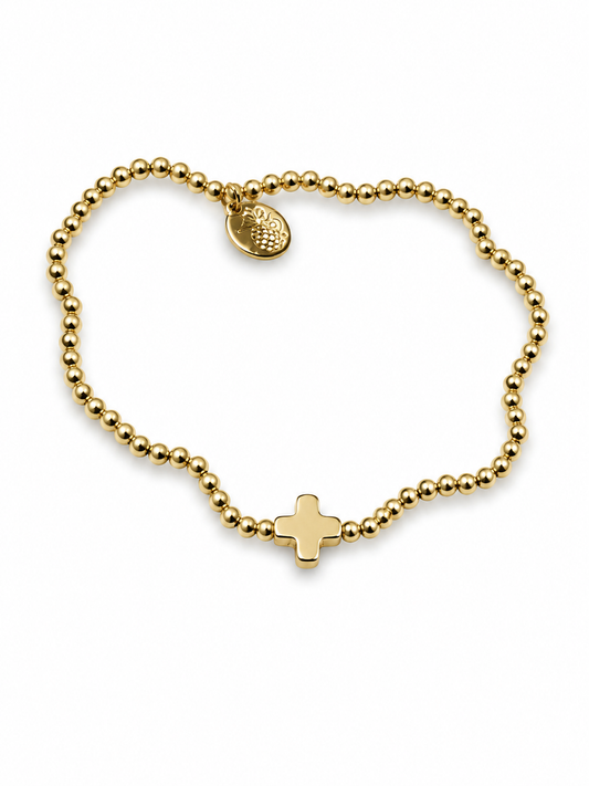 Beaded Gold Bracelet  - Cross