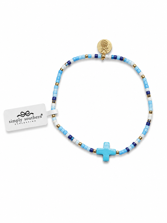 Multicolor Beaded Bracelet - Turq Cross