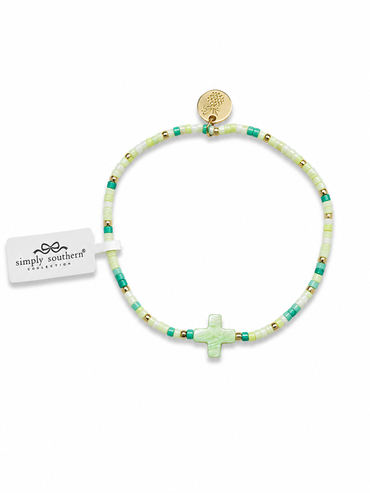 Multicolor Beaded Bracelet - Green Cross