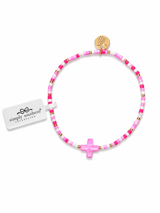 Multicolor Beaded Bracelet - Pink Cross