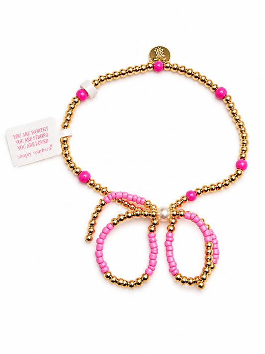 Gold and Pink Beaded Bow Bracelet