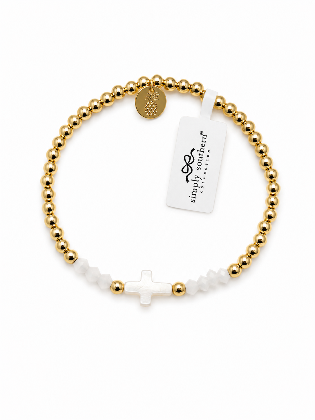 Multibead Bracelet, White Cross
