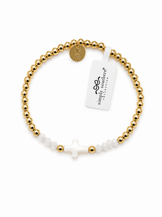 Multibead Bracelet, White Cross