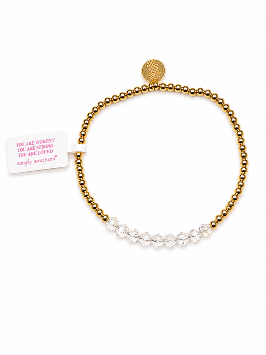 Gold Beaded Bracelet, Crystal Accent