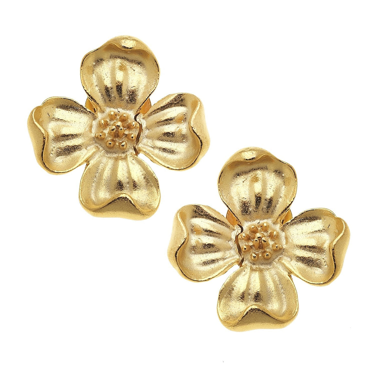 Gold Dogwood Flower Post Earrings