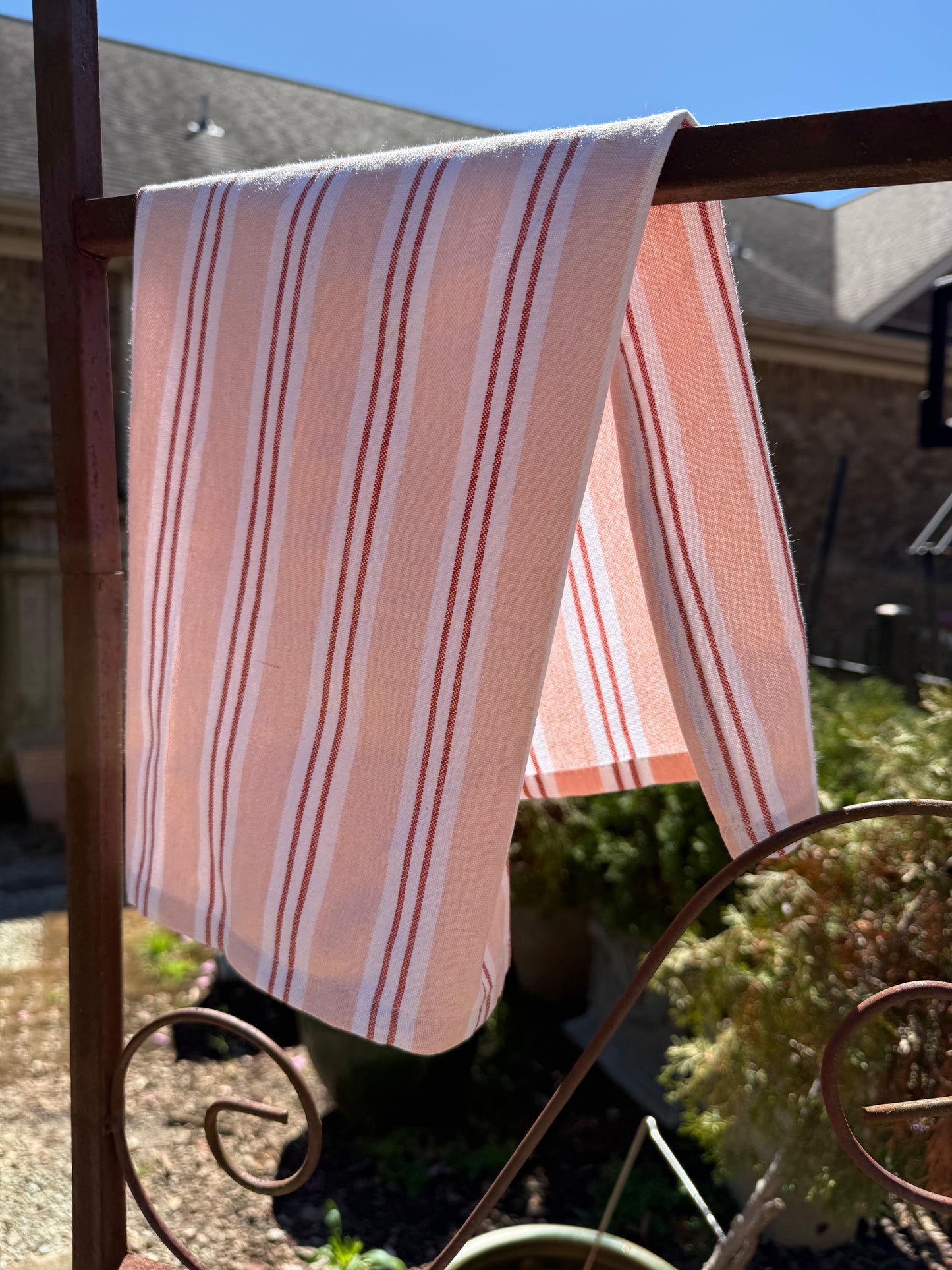 Pink Woven Stripe Floral Towel
