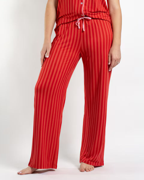Carissa Stripe PJs Short Sleeve Button Top w/ Pants Red/Pink