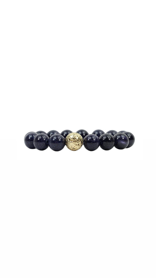 navy sparkle beaded bracelet with one gold bead