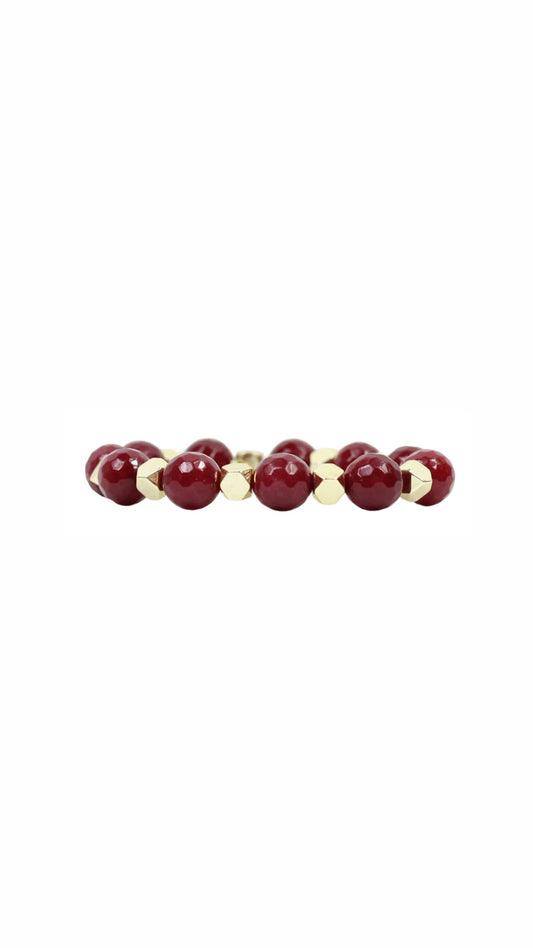 crimson and gold beaded bracelet
