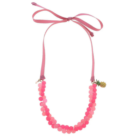 Melody Pineapple Beaded Ribbon Children's Necklace, Fuchsia/Pink