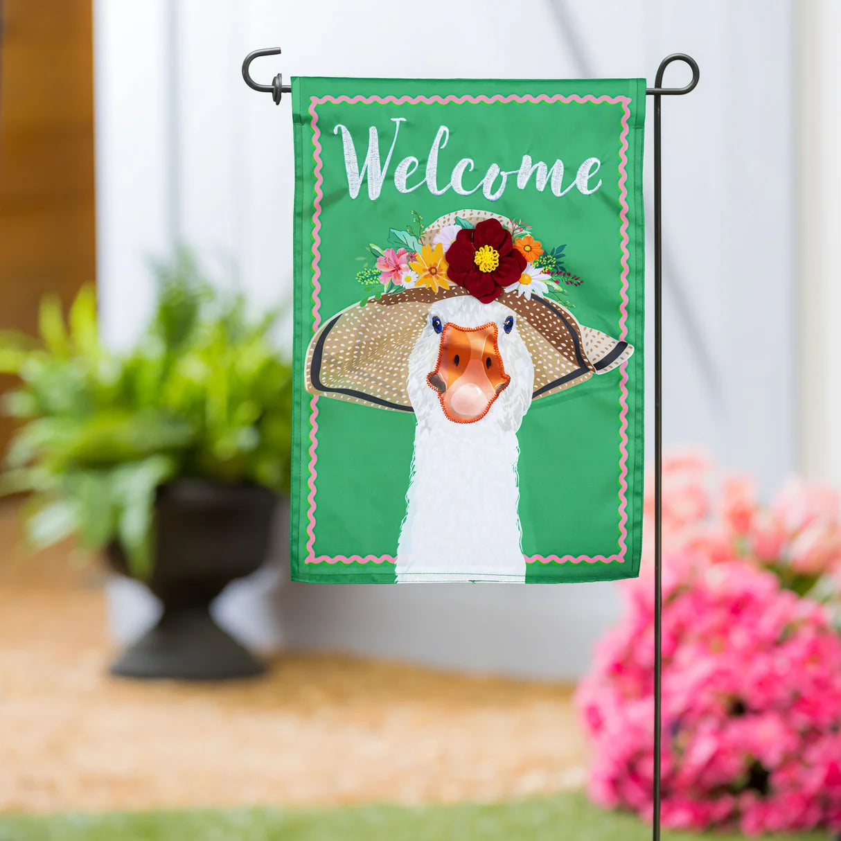 Garden Flag, Flowery Goose Applique