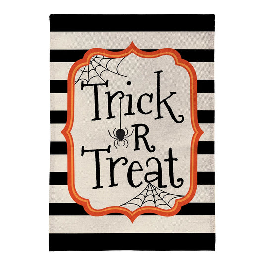 Striped Trick or Treat Burlap House Flag