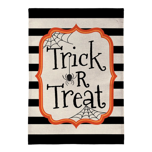 Striped Trick or Treat Burlap Garden Flag