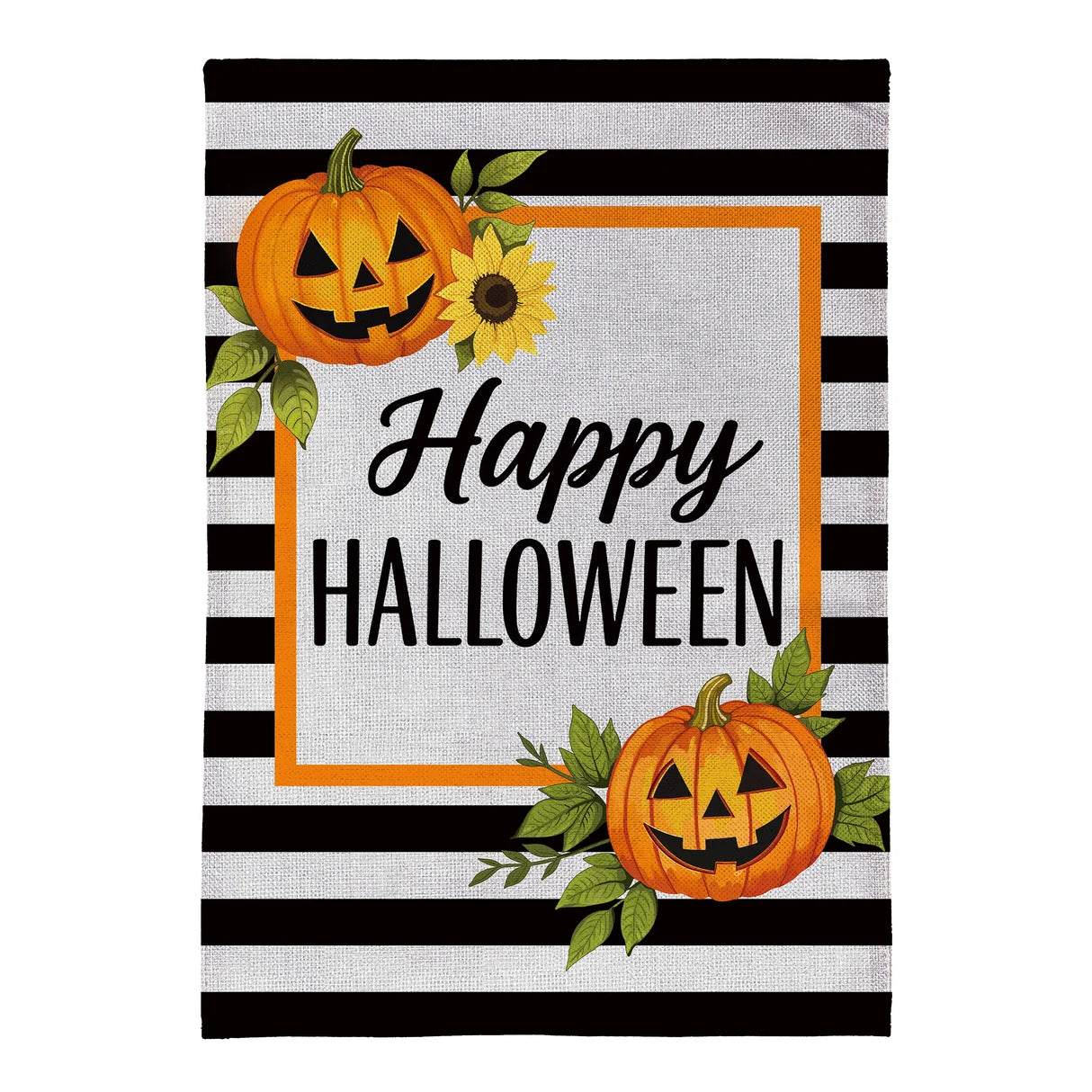 Happy Halloween Striped Jack O' Lanterns Burlap Garden Flag