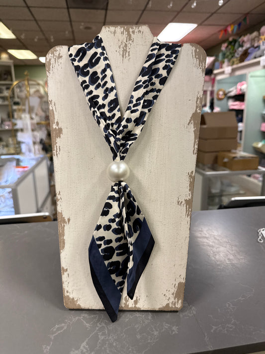 Leopard Scarf w/ Bead, Navy