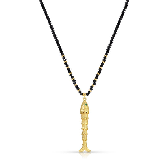 Golden Fish Pendant On Crystal Chain