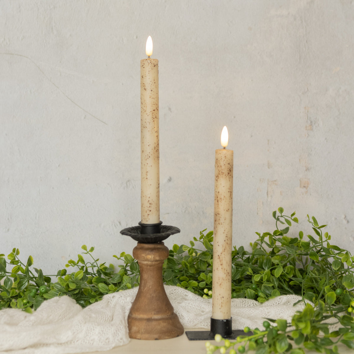 Set of 2 - 9.5" 3D Flame Cream Taper Candle