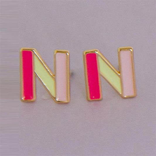 Michelle McDowell N initial stud earrings with blue and green enamel and gold-tone trim