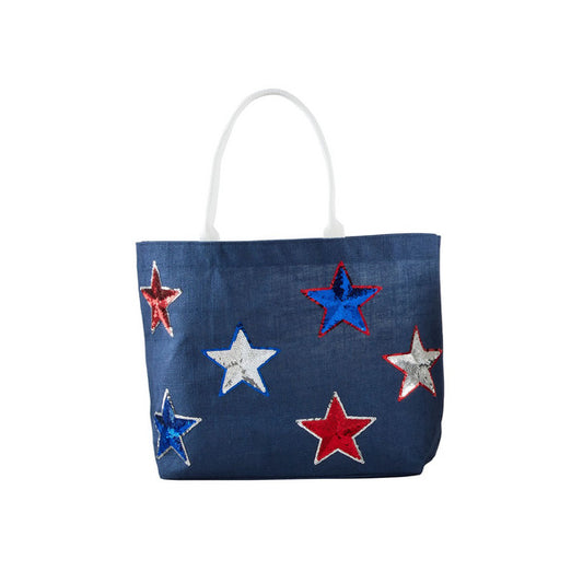 navy tote with sequin star applique patriotic bag