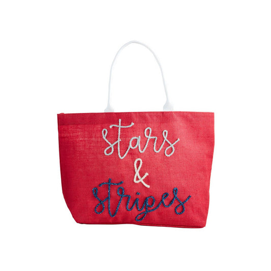 red tote with sparkle stars and stripes